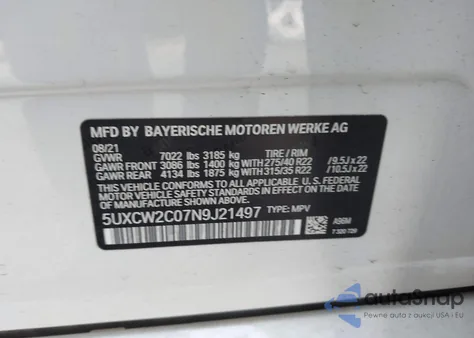 2022 BMW X7 xDrive40I from USA, damaged, VIN 5UXCW2C07N9J21497
